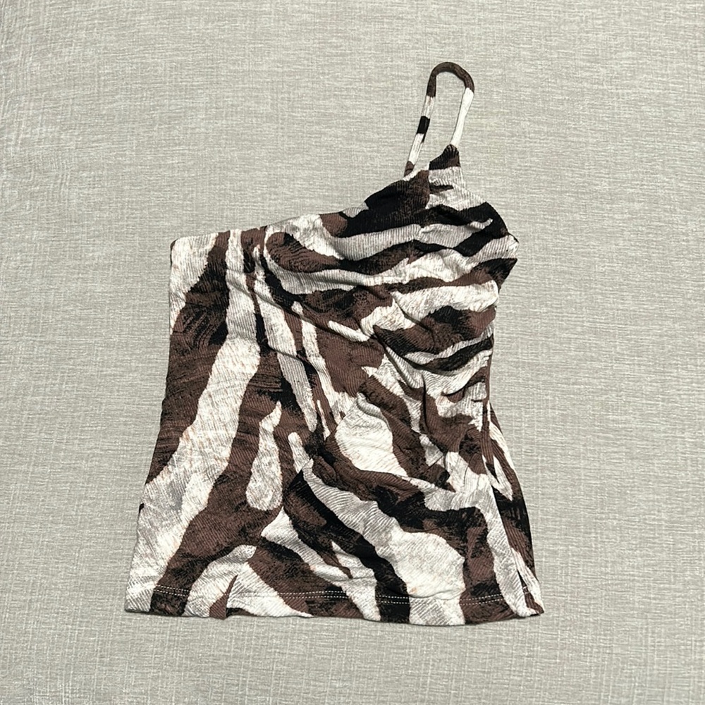 LNA Clothing Brown Zebra One Shoulder Cami